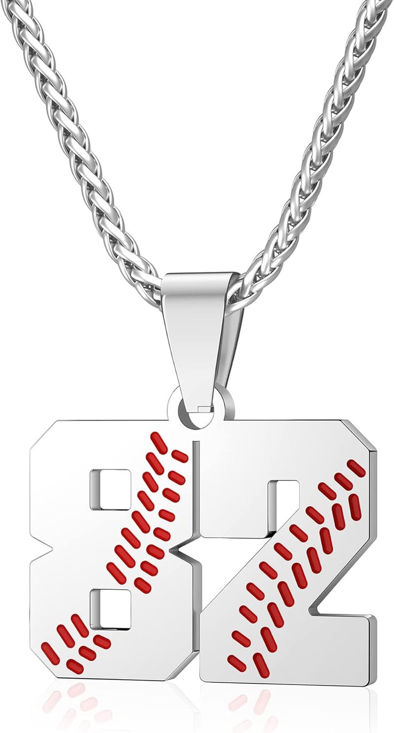 Wikavanli Personalized Baseball Jersey Number 00-99 Necklace - Stainless Steel Baseball Chain Pendant Necklace - Team Jewelry Gift for Boys, Girls, Men, Women - Image 1